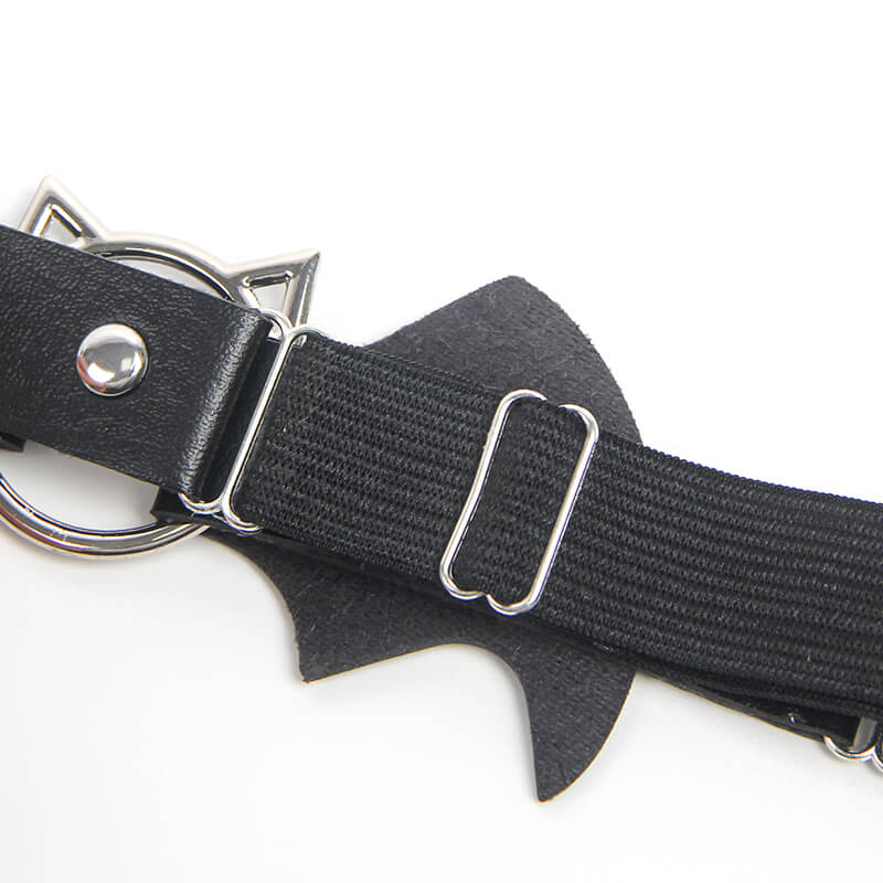 Bat Wings Black Faux Leather Studded Adjustable Punk Leg Rings