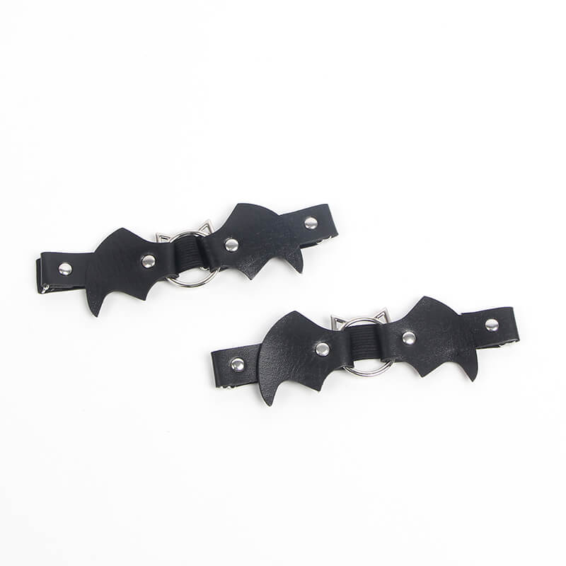 Bat Wings Black Faux Leather Studded Adjustable Punk Leg Rings
