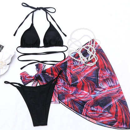 Three-Piece Bikini Set with Sarong