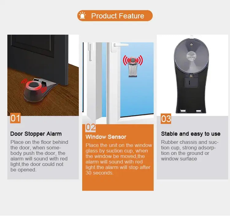 Security Door Stopper & Window Sensor Alarm